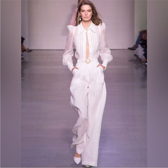 Zimmermann Honour Slouch Linen Wide Leg Pant in Ivory - Picture 3 of 13